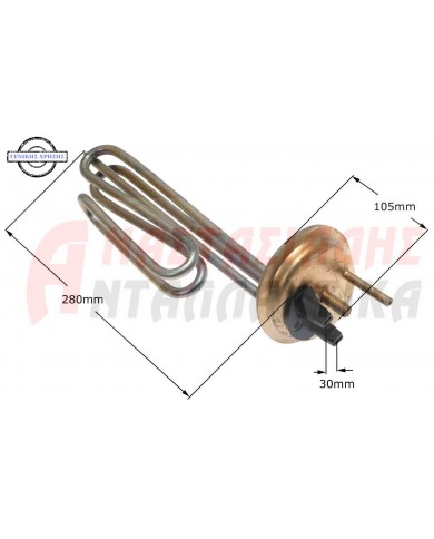 Αντίσταση θερμοστάτη θερμοσίφωνου (4KW, 220V, οβάλ, 1 στήριγμα, με θέση ανοδίου, κουμπωτό)