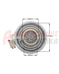Εστία κεραμική διπλή, Ø200mm, 1700+700W - 220V, με 5 άκρα