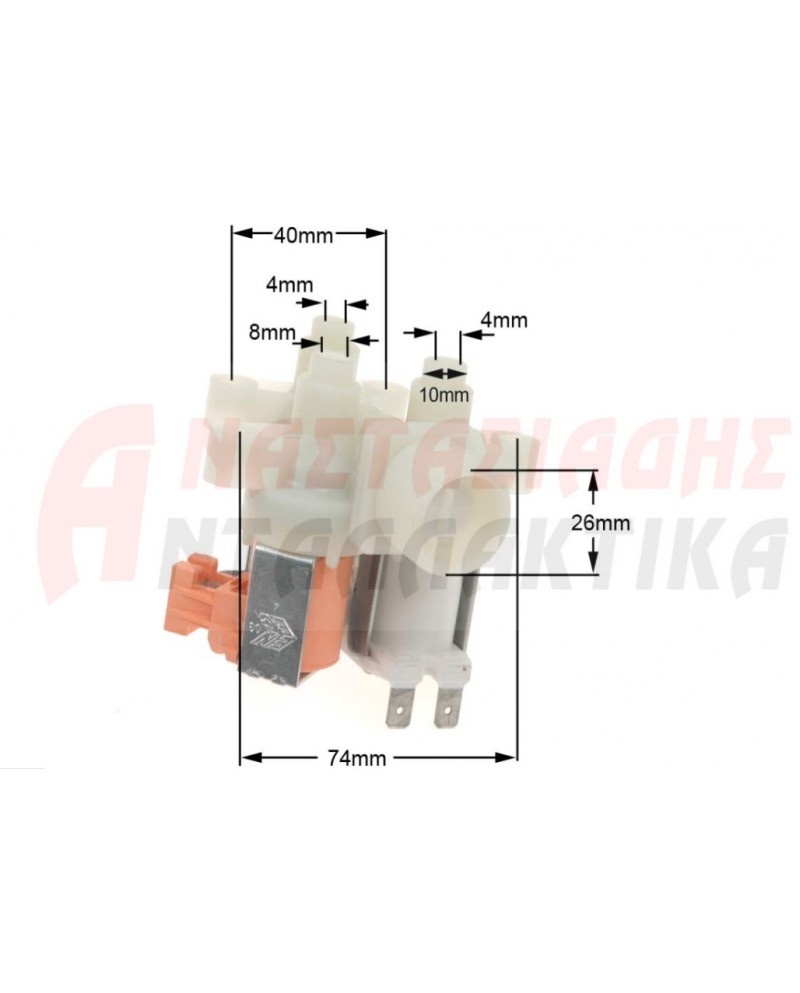 Τριπλή βαλβίδα πλυντηρίου ρούχων (220V, γωνιακή, Φ8)