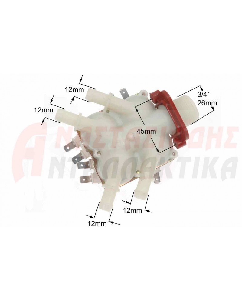 Τετραπλή βαλβίδα 180° πλυντηρίου ρούχων (220V, Φ12)